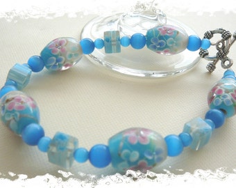 Glacier Blue Flower Lampwork Bracelet