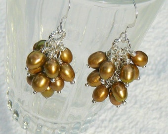 Nutmeg Bronze Freshwater Pearl Cluster Earrings