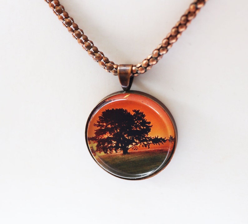 Sunset Landscape With A Single Tree, Vintage Copper, Digital Art Necklace image 4