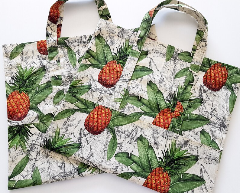 Pineapple Tote, Travel Tote, Handmade Tote, Canvas Tote Bag, Shopping Bag, Library Bag image 4