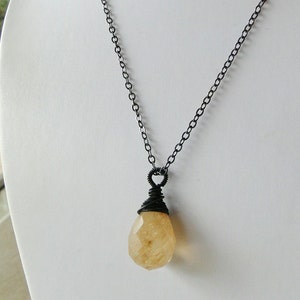 Coffee Quartz Teardrop Necklace, Wire Wrapped And Oxidized On A Sterling Silver Chain image 4
