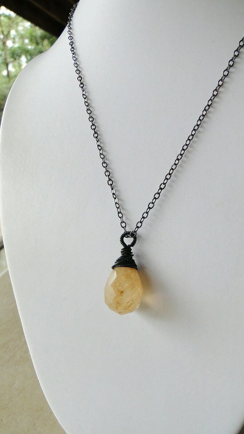 Coffee Quartz Teardrop Necklace, Wire Wrapped And Oxidized On A Sterling Silver Chain image 4