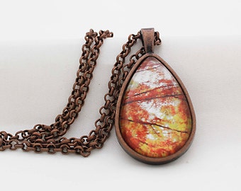 Autumn Through The Branches Necklace, Vintage Copper, Photography, Photo Jewelry, Nature Photography