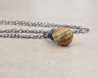 Wire Wrapped Jasper On An Oxidized Sterling Silver Chain