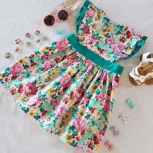 Toddler Pinafore Dress, Girls Floral Pinafore Dress, Pink And Green Pinafore Dress