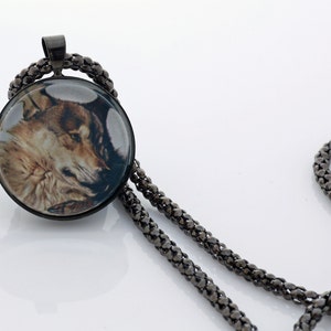 Brown Wolf Necklace, Gunmetal Black, Fine Art Print, Photo Jewelry image 3