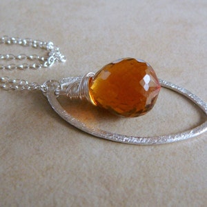 Medeira Citrine Briolette Necklace With Sterling Silver Brushed Texture Marquis Oval And Sterling Silver Chain image 5