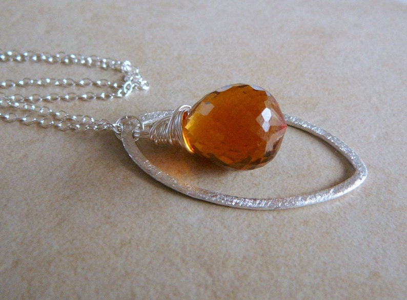 Medeira Citrine Briolette Necklace With Sterling Silver Brushed Texture Marquis Oval And Sterling Silver Chain image 5