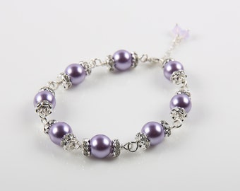 Lilac Glass Pearl Bracelet, Flower Girl Bracelet, Bridesmaid Bracelet