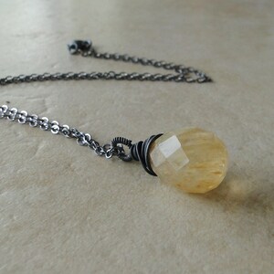 Coffee Quartz Teardrop Necklace, Wire Wrapped And Oxidized On A Sterling Silver Chain image 1