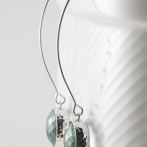 Pastel Lime Green Glass, Silver Tone Framed Oval Earrings image 4