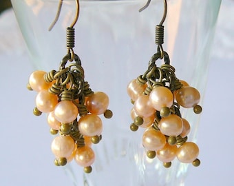 Cluster of Pastel Pink Freshwater Pearls, Earrings