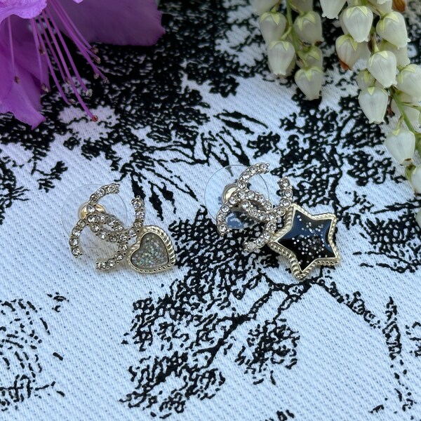 Vintage Chanel Classic CC Logo Heart and Star Earrings