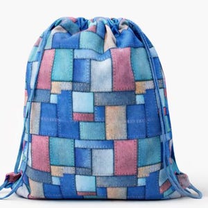 Handgemachte Patchwork Muster Kordel Rucksack - Bunte Stofftasche für den täglichen Gebrauch