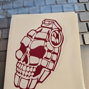 Skull Grenade  -  Vinyl Stickers (2 - Pack, 4"x3")