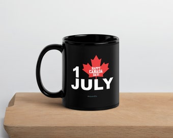 1 July Happy Canada Day / Black Glossy Mug