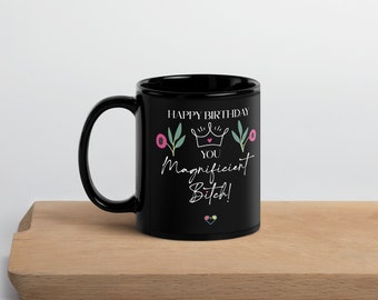 Happy Birthday Black Glossy Mug