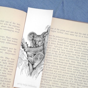 Koala Drawing Bookmark - canvas bookmark print 2x6in (5x15cm) - Australian native animal wildlife print reading book lover gift, Australiana