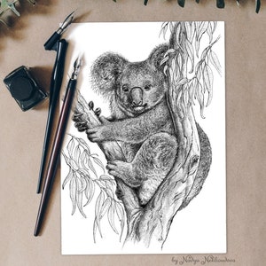 Biglietto Koala - biglietto da 5 x 7 pollici con busta vuota all'interno, biglietto di auguri con animali australiani, regalo koala, biglietto di compleanno koala, biglietto per tutte le occasioni