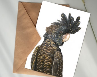 Black Cockatoo Card - 5x7 inch card with envelope blank inside, Australian bird greeting card, black cockatoo art, Australian birthday card