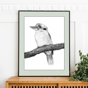 Kookaburra drawing print - Australian Bird Art print, pen and ink drawing, Australian art, Australian native wildlife art, Australiana print