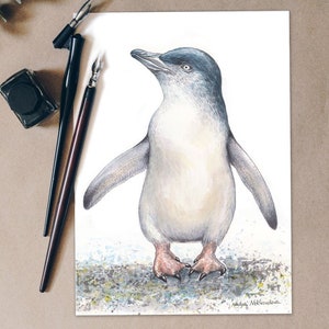 Carte de voeux de pingouin féerique - carte de 5 x 7 pouces avec enveloppe vierge à l'intérieur, carte de pingouin australien, carte cadeau pour petits pingouins toutes occasions