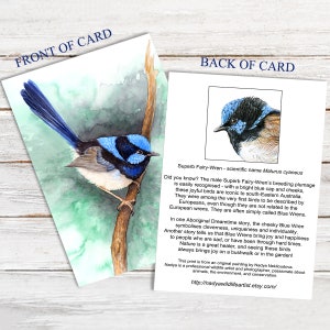 Blue Wren Greeting Card 5x7in card with envelope blank inside, blue bird art, Australian native bird card, emerald green nature lover gift image 2