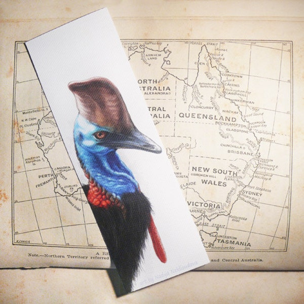 Bird Art Bookmark - Cassowary - canvas printed bookmark  2x6 inches (5x15cm) - Australian bird wildlife art print