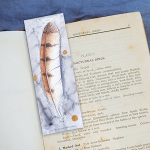 Barn Owl Feather Bookmark - canvas bookmark 2x6in (5x15cm) - barn owl gift, book lover gift, Australian bird, owl lover gifts, owl print