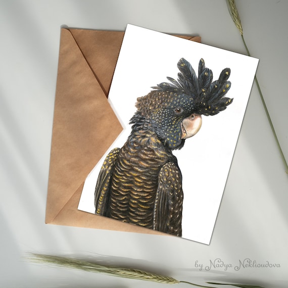 Australian Black Cockatoo Art Greeting Card - Native Bird Illustration for Birthdays and Special Occasions