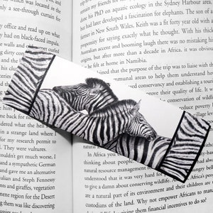 Art Bookmark Zebra Love canvas printed bookmark 2x6 inches 5x15cm African safari animal zebra print image 1
