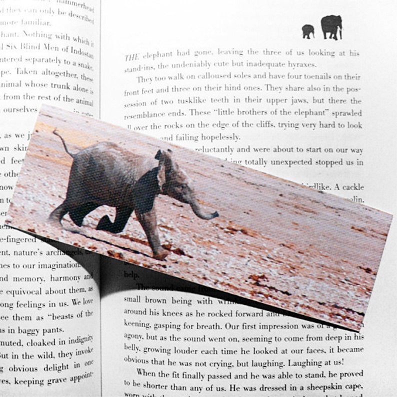 Baby Elephant Bookmark canvas printed bookmark 2x6 inches 5x15cm cute baby animal print image 1