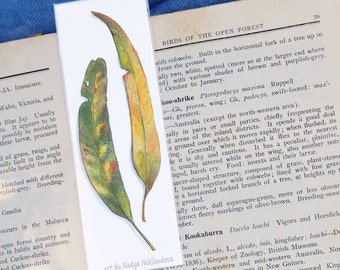 Eucalyptus Leaf Bookmark - canvas bookmark 2x6in (5x15cm) - gumtree print, gum tree watercolour book lover gift Australian gifts Australiana