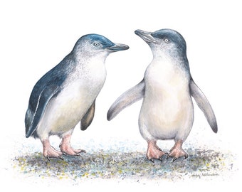 Fairy Penguins art print - Australian art, penguin nursery art, penguin print, Australian native penguin, bird wildlife art, nature wall art