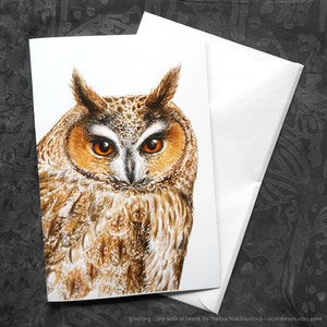 Tarjeta de felicitación de búho: tarjeta de 5 x 7 pulgadas con sobre, interior en blanco, arte de búho con pájaro del bosque, tarjeta de búho, tarjeta en blanco, tarjeta para toda ocasión, tarjeta con arte de búho