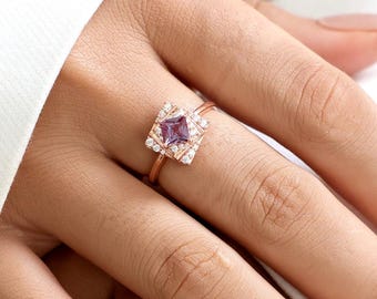 Geometrical Alexandrite Ring, Engagement Ring, Special Modern Ring, Unique Design Promise Ring, Ring for women, Stacking Ring