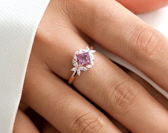 Floral Alexandrite Ring, Unique Engagement Ring, Special Wedding Ring, Cluster Promise Ring, Vintage Anniversary Gift for Her