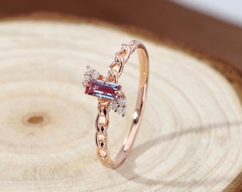 Delicate Promise Ring, 14K Solid Gold Alexandrite Wedding Ring,  Stacking Ring, Elegant Anniversary Ring, Dainty Stackable Ring for Her