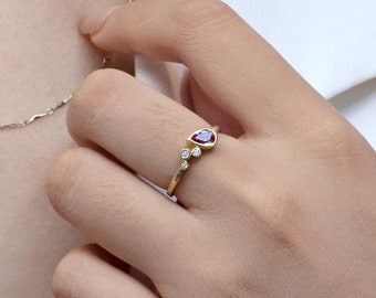 Alexandrite Wedding Band, 14K Solid Gold Wedding Ring, Dainty Stacking Ring, Minimalist Stackable Ring, Gold Rings Promise Ring for Her