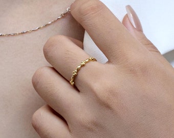 Minimalist Floral Wedding Band, 14k Gold Solid Gold Wedding Ring for Women,  Stacking Band Ring, Dainty Stackable Ring, Gold Rings for Her