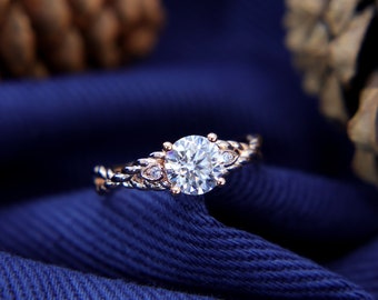 Twisted Round Cut Moissanite Engagement Ring, Unique Wedding Ring for Women, Art deco Anniversary Ring, Promise Ring for Her