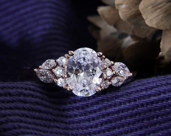 Delicate Oval Moissanite Ring, Unique Engagement Ring, Solid Gold Bridal Ring, Minimalist Wedding Ring, Proposal Ring for Women