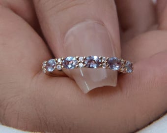 Half Eternity Alexandrite Wedding Band, 14K Solid Gold Wedding Ring, Dainty Stacking Ring, Minimalist Stackable Ring, Promise Ring for Her