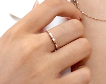 14k Gold  Wedding Band, Solid Gold Moissanite Wedding Ring, Dainty Stacking Ring, Minimalist Stackable Ring, Gold Rings Promise Ring for Her