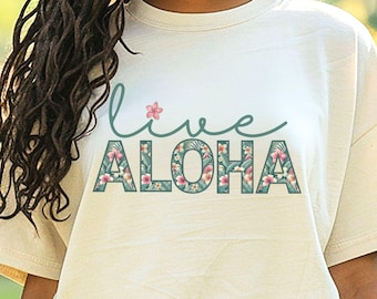 Hawaii Aloha T-Shirt - Women’s Floral Hawaii Tee - Hawaii Souvenir - Hawaii Apparel - Live Aloha Shirt Aloha Hawaii Tshirt Plumeria Shirt