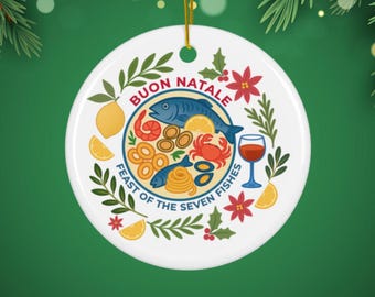 Buon Natale Italian Christmas Ornaments Feast of 7 Fishes Italian Teacher Gift Christmas Eve Ornament Italy Food Ornament Nonna Gift