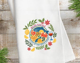 Buon Natale Feast of the Seven Fishes Christmas Tea Towel Seven Fishes Italian Pride 7 Fishes Italian Tradition Italian Christmas Nonna Gift
