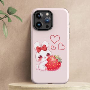 Strawberry Bunny Iphone Case - Coquette Bunny Phone Case - Kawaii Phone Case - Japanese Aesthetic - Kawaii Strawberry - Easter Bunny Case