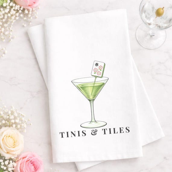 Mahjong Cocktail Tea Towel Mahjong Hostess Gift Mah Jong Gifts Mahjong Party Mahjong Game Night Tile Game Gift Mahjong Accessories Tini Time