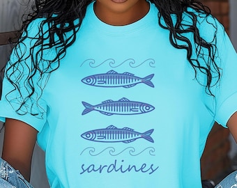 T-shirt poisson en conserve sardines - chemise sardines - t-shirt sardines - t-shirt fille tomate - petite-fille côtière - esthétique pêcheur